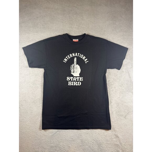 International State Bird Black Graphic T-Shirt Womens L Cotton Casual Crewneck - Picture 1 of 6